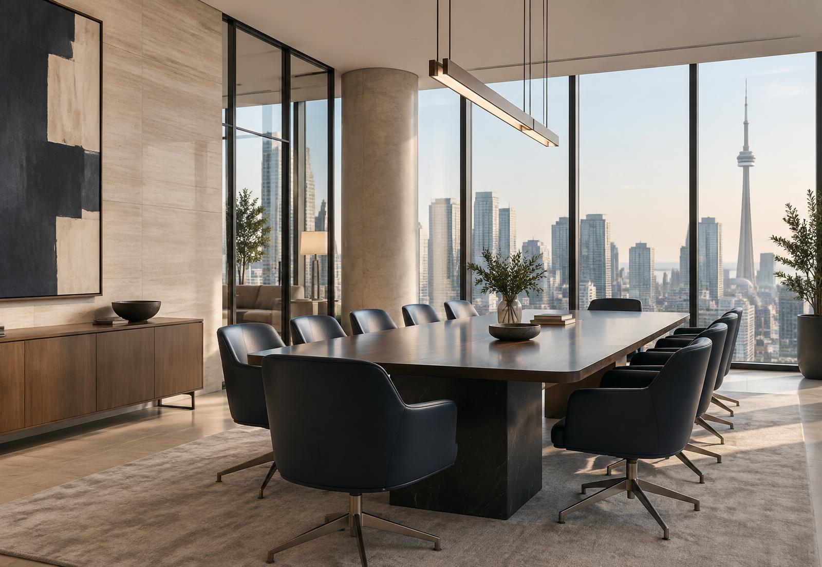 Contemporary Toronto boardroom overlooking the city